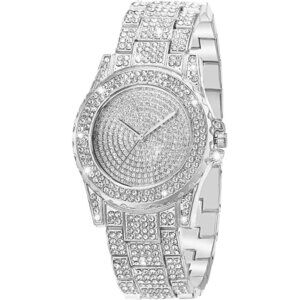 ✨ Manchda Watches Women Silver Diamond Iced Out Bling Rhinestone Watches
